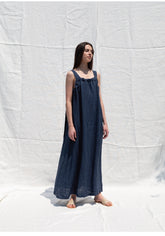 Sleeveless Linen Maxi Dress with Shoulder Tie Detail and Flowing Silhouette